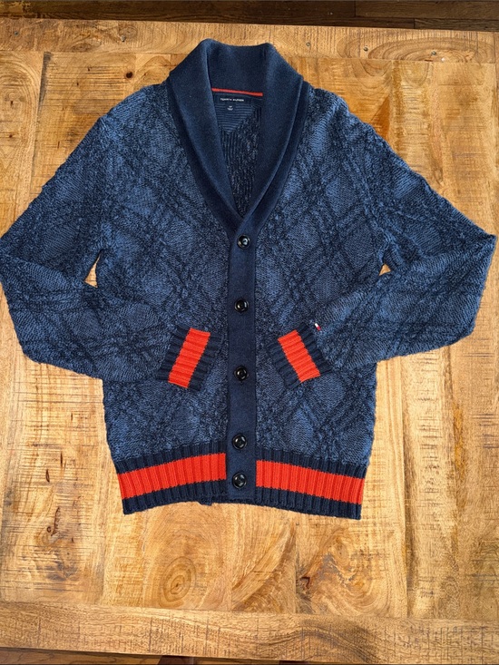 Tommy Hilfiger Other - Tommy Hilfiger Navy Shawl Collar Cardigan with Red Contrast Trim